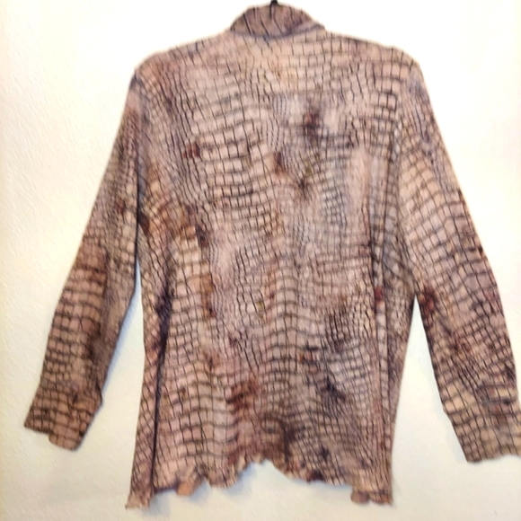 New Direction  Size L snake print open drape cardigan with ruffle trim - Picture 2 of 8